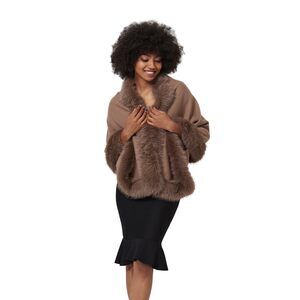 6568 Faux Fur Shawl Wrap Women Cape Poncho Cloak With Trim